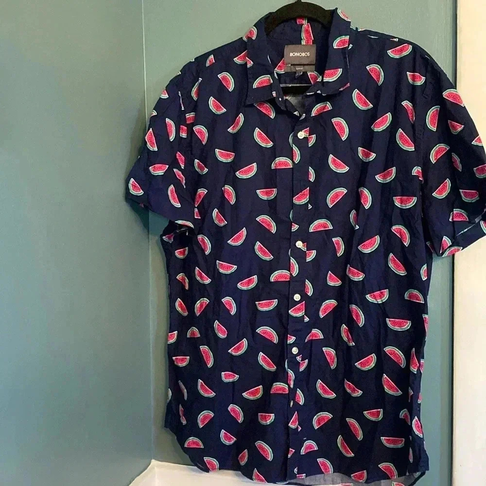 Bonobos Navy Watermelon Print Casual Button Down Shirt